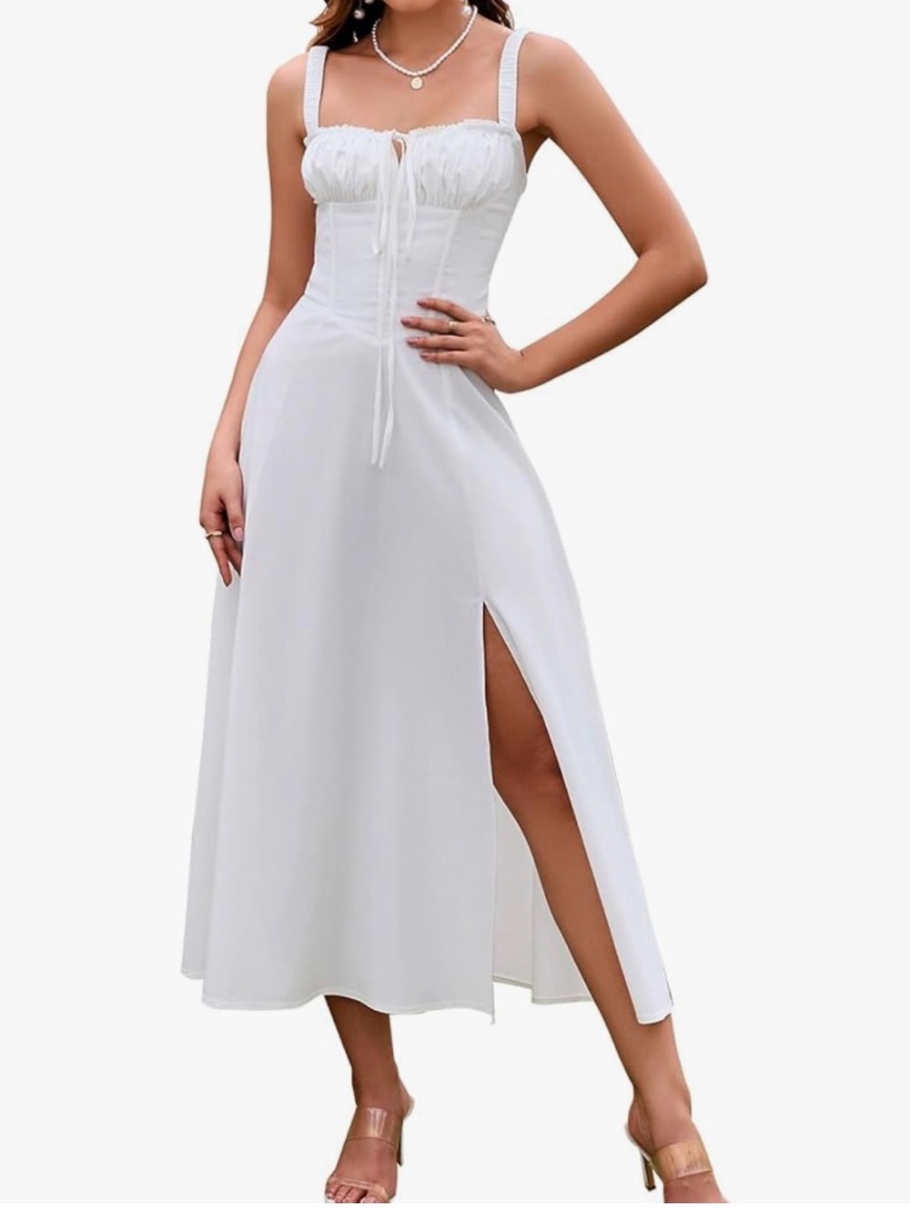 GLNEGE Women's Summer Milkmaid Midi Dresses Casual Corset Flowy Size L